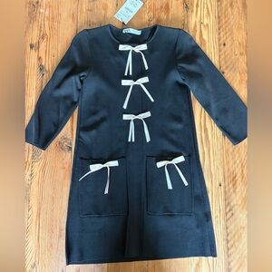 Zara Black Sweater Dress with Bow Accents NWT